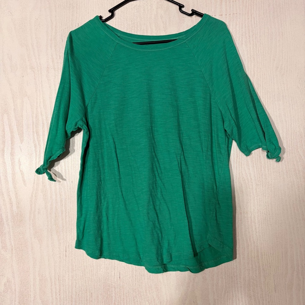 Loft Top Women Medium Green 3/4 Raglan Sleeve Tie Cuff Slub Cotton